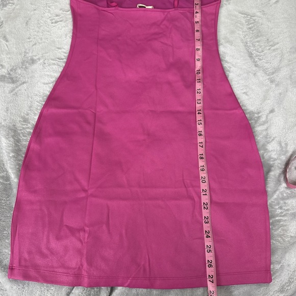 Hot Pink Bodycon Dress Sleeveless Mini Dress Spaghetti Strap Faux Leather Sexy - Picture 12 of 12